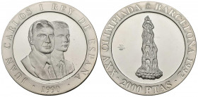 JUAN CARLOS I (1975-2014). 2000 Pesetas (Ar. 27,00g/40mm). 1990. FNMT. Serie Barcelona´92. Castellers. PROOF. Tirada de 235 mil unidades. Incluye estu...