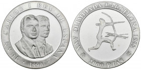 JUAN CARLOS I (1975-2014). 2000 Pesetas (Ar. 27,00g/40mm). 1990. FNMT. Serie Barcelona´92. Arquero Prehistórico. PROOF. Tirada de 235 mil unidades. In...