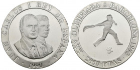 JUAN CARLOS I (1975-2014). 2000 Pesetas (Ar. 27,00g/40mm). 1991. FNMT. Serie Barcelona´92. Cesta Punta. PROOF. Tirada de 180 mil unidades. Incluye est...