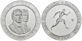 JUAN CARLOS I (1975-2014). 2000 Pesetas (Ar. 27,00g/40mm). 1991. FNMT. Serie Barcelona´92. Atleta Griego. PROOF. Tirada de 180 mil unidades. Incluye e...