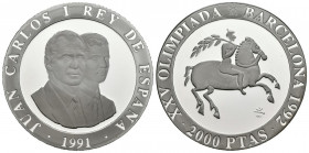 JUAN CARLOS I (1975-2014). 2000 Pesetas (Ar. 27,00g/40mm). 1991. FNMT. Serie Barcelona´92. Jinete Ibérico. PROOF. Tirada de 180 mil unidades. Incluye ...