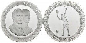JUAN CARLOS I (1975-2014). 2000 Pesetas (Ar. 27,00g/40mm). 1991. FNMT. Serie Barcelona´92. Tenis. PROOF. Tirada de 180 mil unidades. Incluye estuche o...