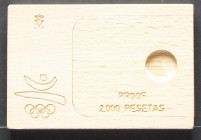 JUAN CARLOS I (1975-2014). 2000 Pesetas (Ar. 27,00g/40mm). 1991. FNMT. Serie Barcelona´92. Bolos. PROOF. Tirada de 180 mil unidades. Incluye estuche o...