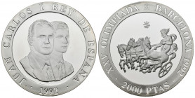 JUAN CARLOS I (1975-2014). 2000 Pesetas (Ar. 27,00g/40mm). 1992. FNMT. Serie Barcelona´92. Cuádriga. PROOF. Tirada de 180 mil unidades. Incluye estuch...