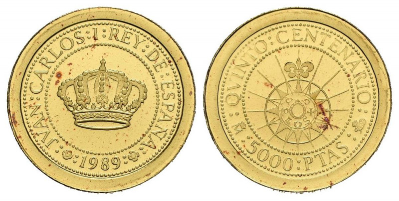 JUAN CARLOS I (1975-2014). 5.000 Pesetas. (Au. 1,68g/15mm). Serie I. Quinto Cent...