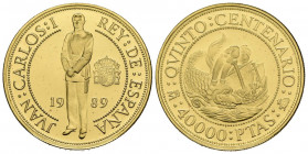 JUAN CARLOS I (1975-2014). 40.000 Pesetas. (Au. 13,50g/30mm). Serie I. Quinto Centenario. 1989. FNMT. PROOF. Tirada de 37 mil unidades. Incluye estuch...