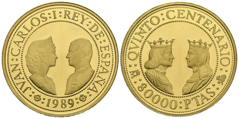 JUAN CARLOS I (1975-2014). 80.000 Pesetas. (Au. 27,00g/38mm). Serie I. Quinto Ce...