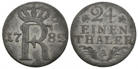ALEMANIA (Prusia). 1/24 Thaler. (Ve. 2,07g/19mm). 1782. Federico II. Berlín A. (Km#296). MBC+.