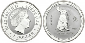 AUSTRALIA. 1 Dollar (Ar.31,82g/40mm). 1999. Zodiaco Chino: Año del Conejo. (Km#502). PROOF.
