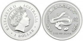 AUSTRALIA. 1 Dollar (Ar. 31,88g/40mm). 2001. Zodiaco Chino: Año de la Serpiente. (Km#536). PROOF.