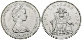 BAHAMAS. 5 Dollars (Ar. 41,73g/45mm). 1972. Elizabeth II. (Km#33). EBC+. Marquita en anverso.