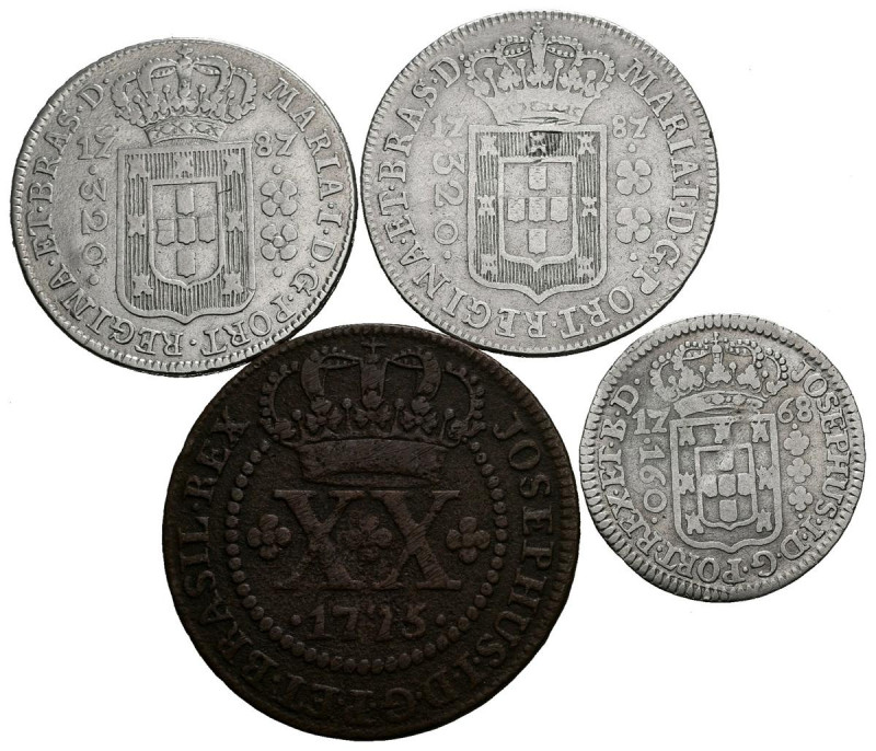 BRASIL. Conjunto de 4 monedas del siglo XVIII dos de ella de 320 Reis acuñadas e...