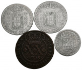 BRASIL. Conjunto de 4 monedas del siglo XVIII dos de ella de 320 Reis acuñadas en el año 1787 bajo el reinado de Dña María I (variantes corona alta y ...