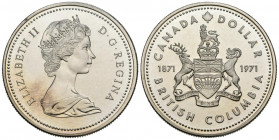 CANADÁ. 1 Dollar (Ar. 23,18g/36mm). 1971. Centenario de la adhesión a la Columbia Británica. (Km#80). SC.