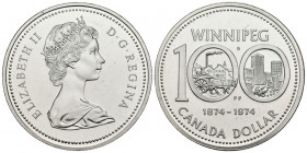 CANADÁ. 1 Dollar (Ar. 22,98g/36mm). 1974. 100 aniversario de Winnipeg. (Km#88.a). Proof.