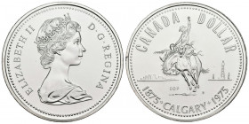 CANADÁ. 1 Dollar (Ar. 23,32g/36mm). 1975. 100 aniversario de Calgary. (Km#97). Proof. 