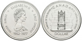 CANADÁ. 1 Dollar (Ar. 2,98g/36mm). 1977. 25 Aniversario de la Coronación de la Reina Isabel II. (Km#118). Proof. 