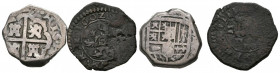 MONARQUÍA ESPAÑOLA. Conjunto de 2 monedas, 1 Real de plata de Felipe IV y II Maravedis de Felipe III, acuñados en 1602. Diferentes estados de conserva...