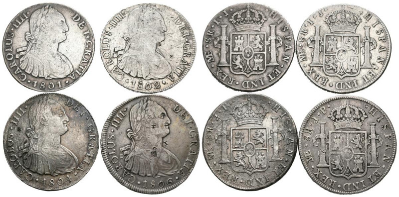 MONARQUÍA ESPAÑOLA. Conjunto formado por 4 monedas de 8 Reales de Carlos IV de l...