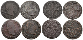 MONARQUIA ESPAÑOLA. Interesantes conjunto formado por 4 monedas de 2 maravedís de Segovia acuñados bajo el reinado de Fernando VII en 1827, 1829. 1832...