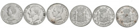 CENTENARIO DE LA PESETA. Intersante conjunto formado por 3 monedas de 2 Pesetas de Alfonso XII y Alfonso XIII con fechas comprendidas entre 1882 y 190...