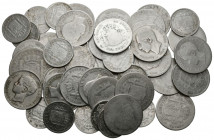 CENTENARIO DE LA PESETA. Interesante conjunto de 45 monedas de 50 Céntimos y 1 Peseta (incluye también 1 moneda de 2 Pesetas) acuñadas bajo los period...