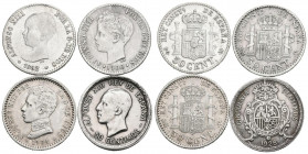 CENTENARIO DE LA PESETA. Bonito conjunto formado por 4 monedas de 50 Céntimos de Alfonso XIII con los 4 bustos diferentes. Fechas comprendidas entre 1...