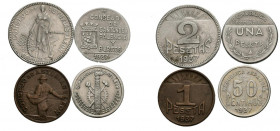 GUERRA CIVIL. Conjunto formado por 4 monedas acuñadas durante la guerra civil española, 3 de ellas de la serie del Consejo de Asturias y León (valores...