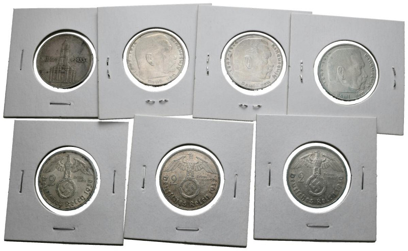 MONEDAS EXTRANJERAS. Interesante conjunto de 7 monedas alemanas de 2 Mark de pla...