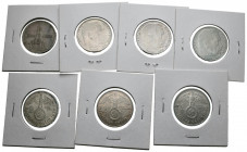 MONEDAS EXTRANJERAS. Interesante conjunto de 7 monedas alemanas de 2 Mark de plata acuñados en el III Reich entre el 1933 y 1939. Ninguna pieza repeti...