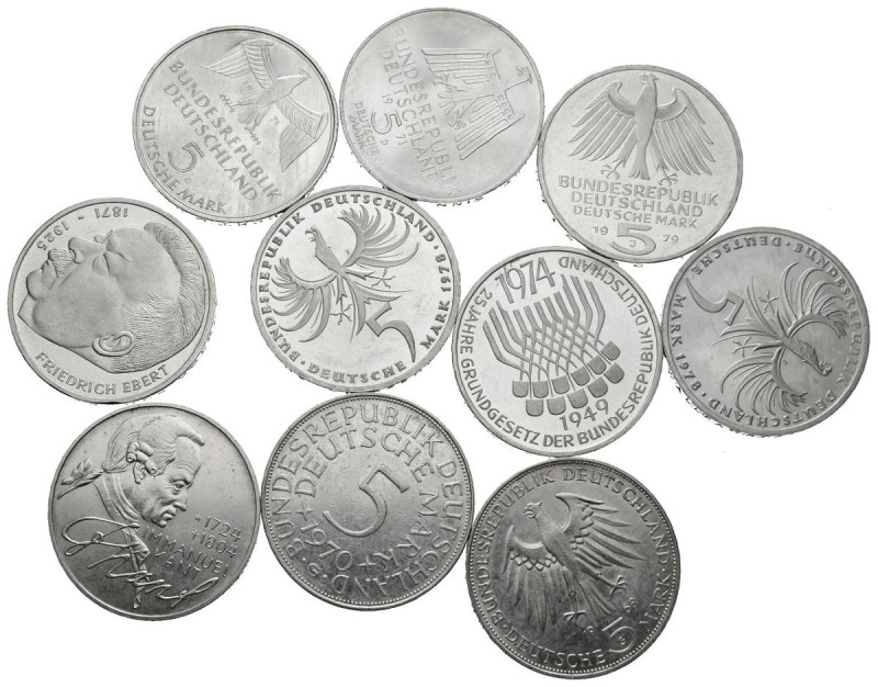 ALEMANIA. Extraordinario conjunto formado por 10 monedas de 5 Marcos alemanes de...