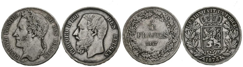MONEDAS EXTRANJERAS. Interesante conjunto de 2 monedas belgas de 5 Francs acuñad...