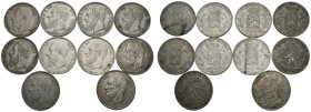 MONEDAS EXTRANJERAS. Interesante y bonito conjunto formado por 10 monedas belgas de plata de 5 Francos acuñadas bajo el reinado de Leopoldo II con fec...