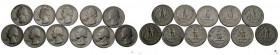 ESTADOS UNIDOS. Bonito conjunto formado por 11 Quarter dollars de fechas comprendidas entre 1965 y 1969. Incluye estuche de joyería. Diferentes estado...