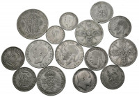 MONEDAS EXTRANJERAS. Conjunto compuesto por 15 monedas británicas de plata de diversos módulos y fechas. Diferentes estados de conservación. A EXAMINA...