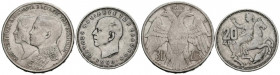 GRECIA. Interesante pareja de valores de 20 y 30 Dracmas en plata de los años 1960 y 1964 respectivamente. Diferentes estados de conservación. A EXAMI...