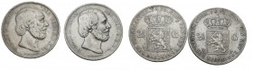 PAÍSES BAJOS. Conjunto de dos monedas de 2 1/2 Gulden de plata de los años 1872 y 1873. Diferentes estados de conservación. A EXAMINAR.