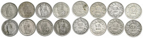 SUIZA. Conjunto de 8 monedas de 1/2 Franco de plata de fechas comprendidas entre 1898 y 1965. Ninguna pieza repetida. Diferentes estados de conservaci...