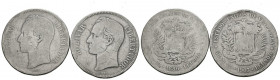 VENEZUELA. Conjunto formado por 2 monedas de 5 Bolívares de 1886 y 1903 acuñados en Caracas. Diferentes estados de conservación. A EXAMINAR.