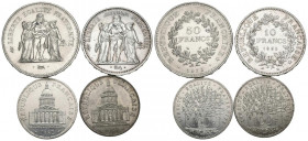 MONEDAS EXTRANJERAS. Precioso conjunto de 4 monedas francesas de plata con valores de 10, 50 y 100 Francos. Fechas comprendidas entre 1965 y 1983. Dif...
