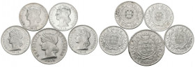 MONEDAS EXTRANJERAS. Interesante conjunto formado por 5 monedas portuguesas de plata, cuatro de 50 Centavos y una de 1 Escudo acuñadas durante la Repú...
