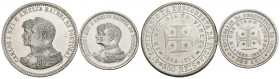 MONEDAS EXTRANJERAS. Precioso conjunto formado por 2 monedas portuguesas de plata de 200 y 500 Reis acuñados en 1898 y conmemorativas del 500 Aniversa...