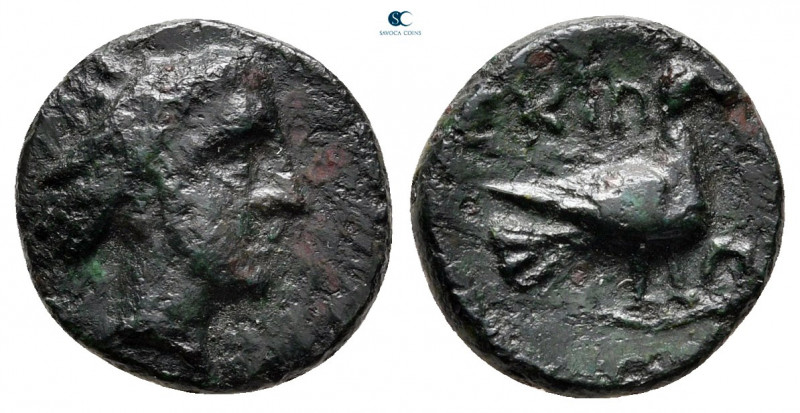 Macedon. Skione circa 400-350 BC. 
Bronze Æ

12 mm, 1,75 g

Female head rig...