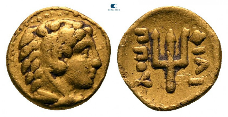 Kings of Macedon. Pella. Philip II of Macedon 359-336 BC.
1/4 Stater AV

8 mm...