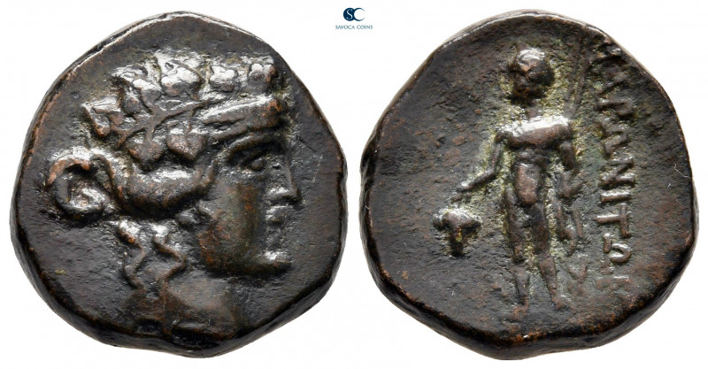 Thrace. Maroneia circa 100-0 BC. 
Bronze Æ

20 mm, 8,12 g

Wreathed head of...