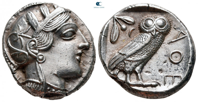 Attica. Athens circa 454-404 BC. 
Tetradrachm AR

25 mm, 17,25 g

Helmeted ...
