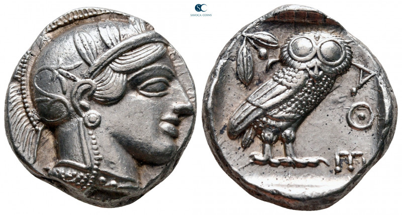 Attica. Athens circa 454-404 BC. 
Tetradrachm AR

23 mm, 17,20 g

Helmeted ...