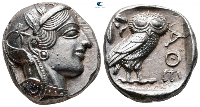 Attica. Athens circa 454-404 BC. 
Tetradrachm AR

24 mm, 17,24 g

Helmeted ...