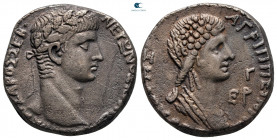 Seleucis and Pieria. Antioch. Nero with Agrippina Junior AD 54-68. Dated RY 3 / CY 105 = AD 56/7. Tetradrachm AR