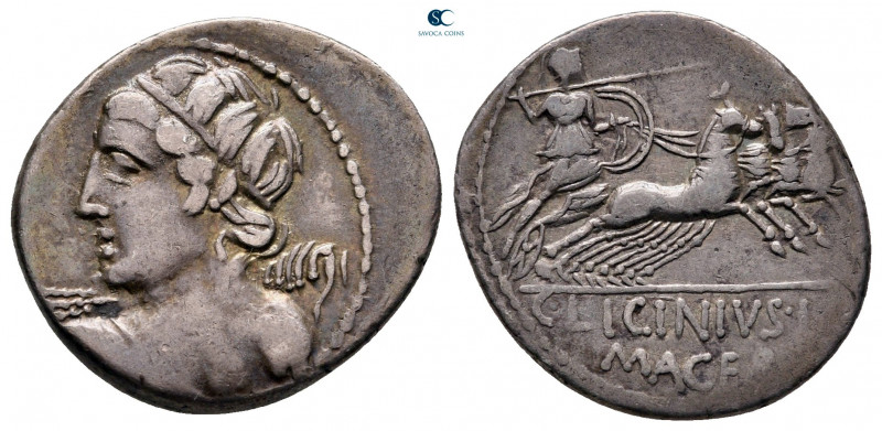 C. Licinius L. F. Macer 84 BC. Rome
Denarius AR

21 mm, 3,99 g

Bust of Apo...